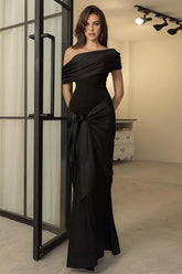 Vestido midi de jersey con hombros descubiertos